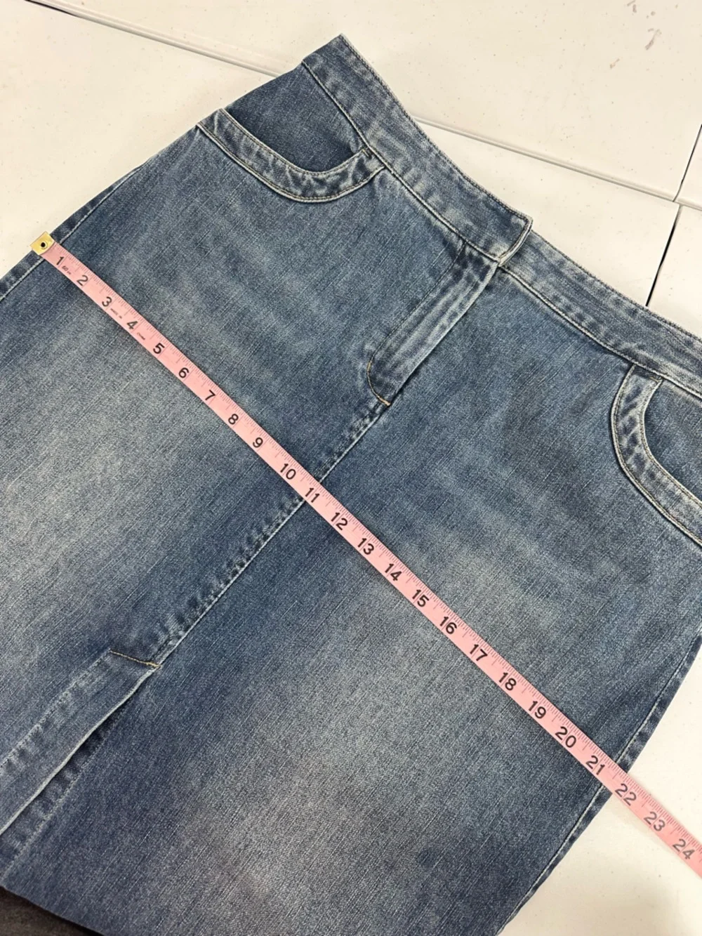 J Jill Denim Midi Skirt Front Slit Stretch Straight Casual Classic Modest 10 - Picture 7 of 14